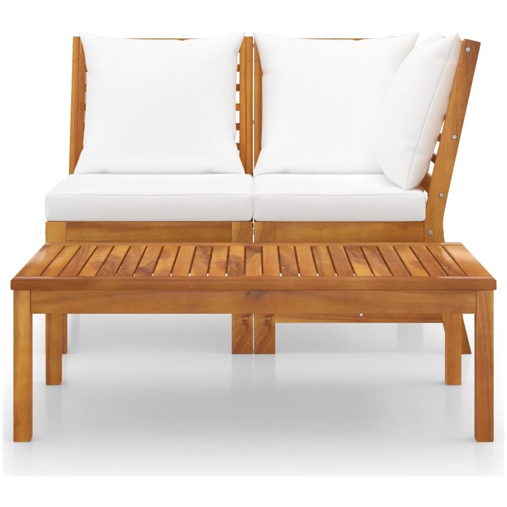 Set Divani da Giardino 3 pz con Cuscini Crema in Legno Acacia - Foto 2