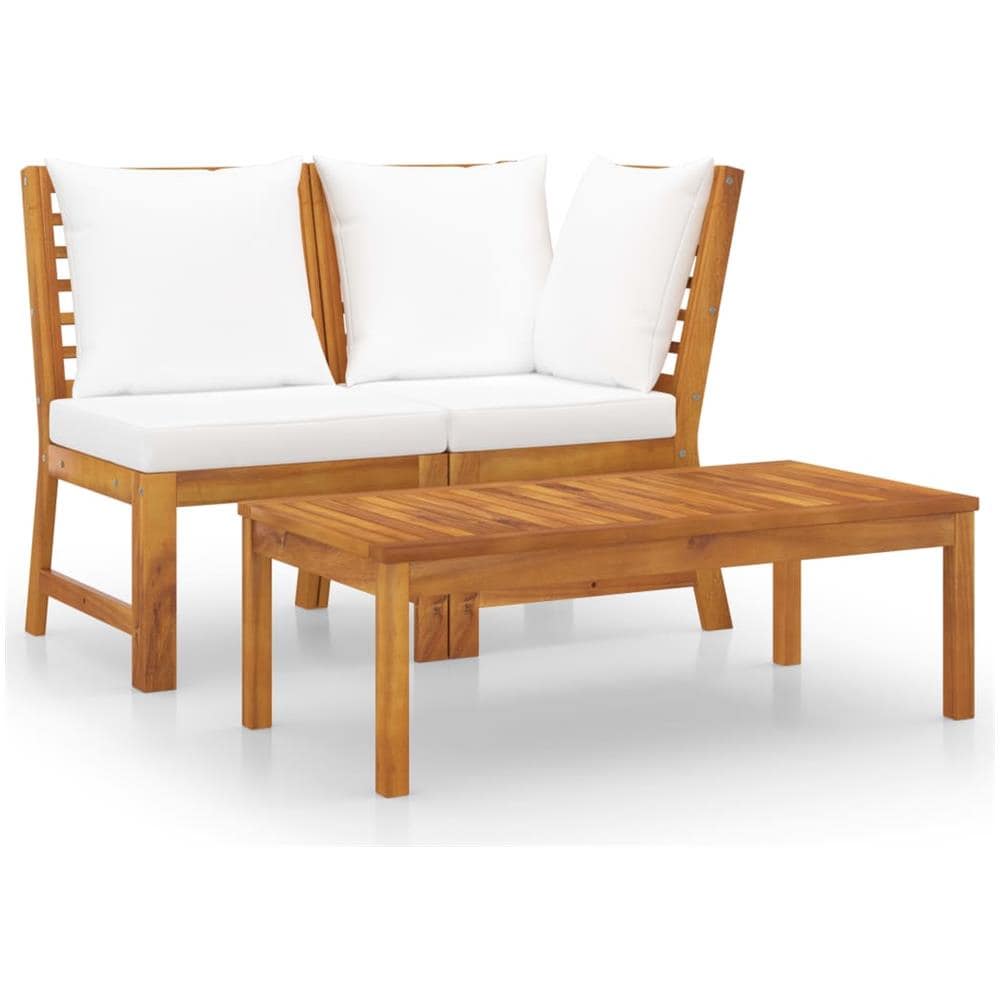 Set Divani da Giardino 3 pz con Cuscini Crema in Legno Acacia - Foto 1