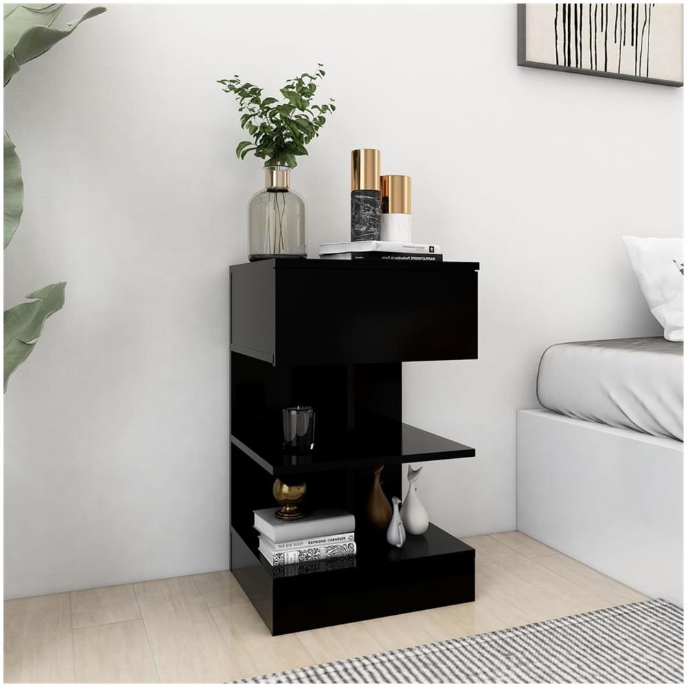 Comodino Nero 40x35x65 cm in Legno Multistrato - Foto 1