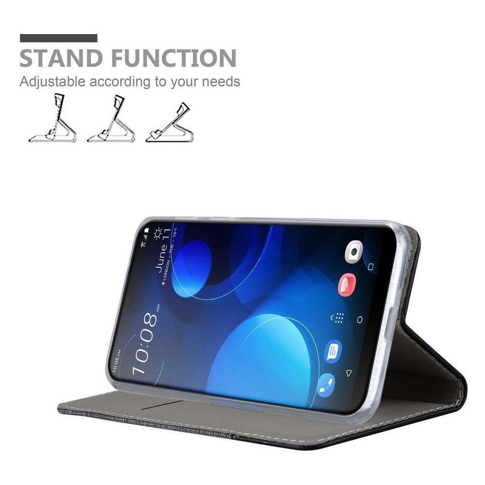Custodia Compatibile Con Htc Desire 19+ In Grigio Nero - Coperchio Protettiva Con Chiusura Magnetica, Funzione Stand E Tasca Per Le Carte - Foto 2