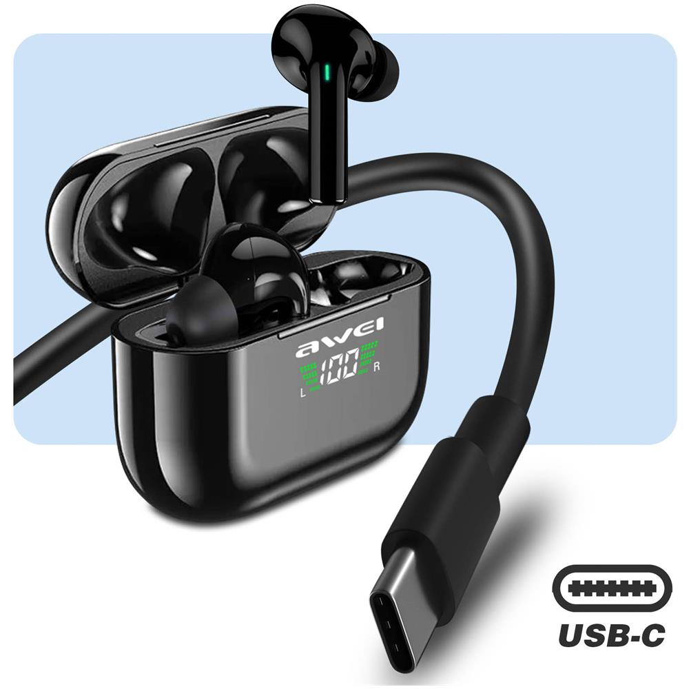 Auricolari Wireless Awei Tws T29p Custodia Di Ricarica Impermeabili Ipx6 Nero - Foto 5