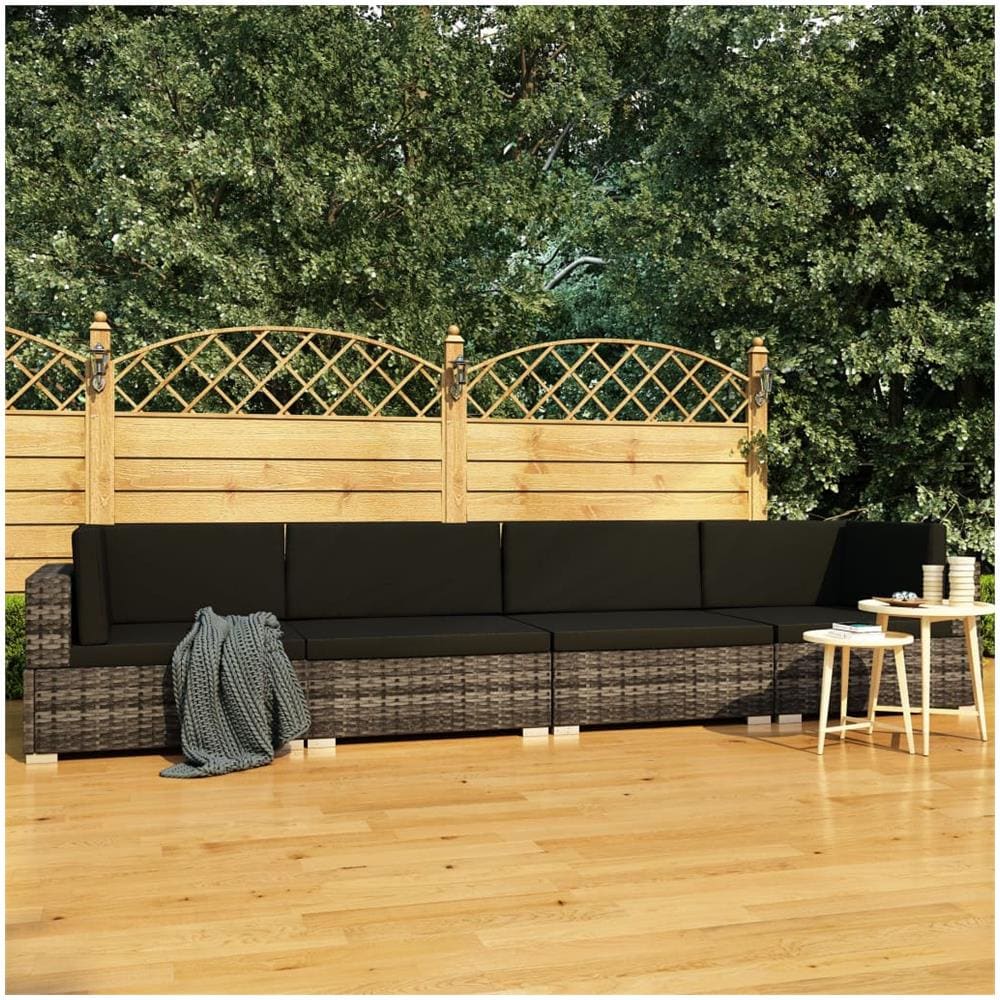 Set Divani Da Giardino 4 Pz Con Cuscini In Polyrattan Grigio - Foto 1