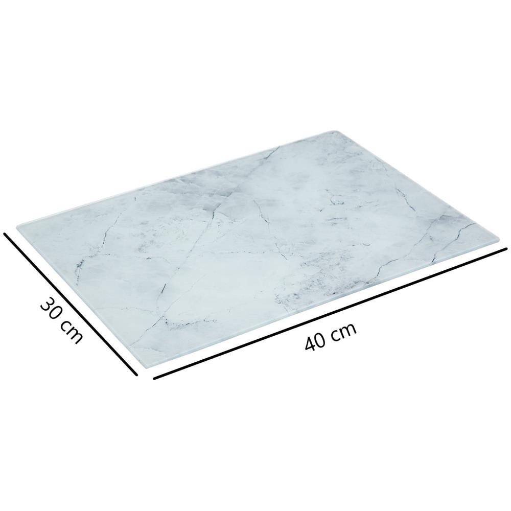 Tagliere, Vetro Con Motivo Marmo, Bianco, 30 X 40 Cm - Foto 2