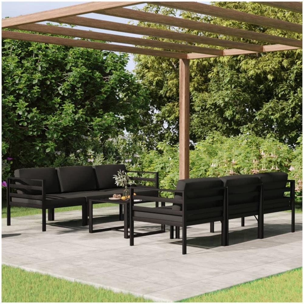 Set Divani Da Giardino 7 Pz Con Cuscini In Alluminio Antracite - Foto 1