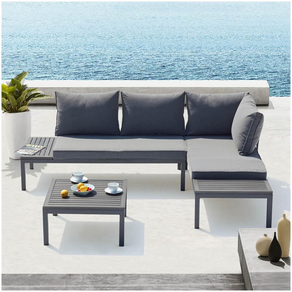 Salotto Da Giardino 4 Posti In Alluminio Grigio Scuro Lolea - Foto 8