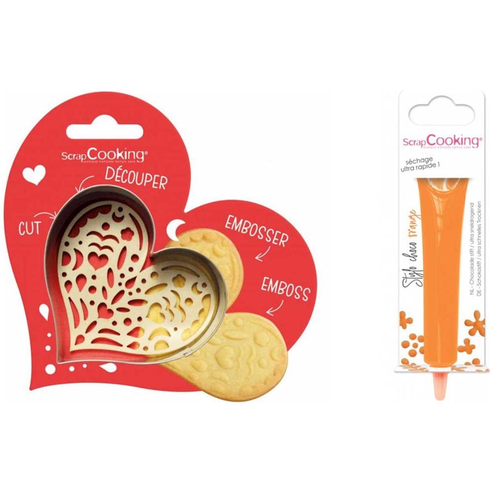 Kit Biscotti Con Cuore In Rilievo + Penna Al Cioccolato Arancione - Foto 1
