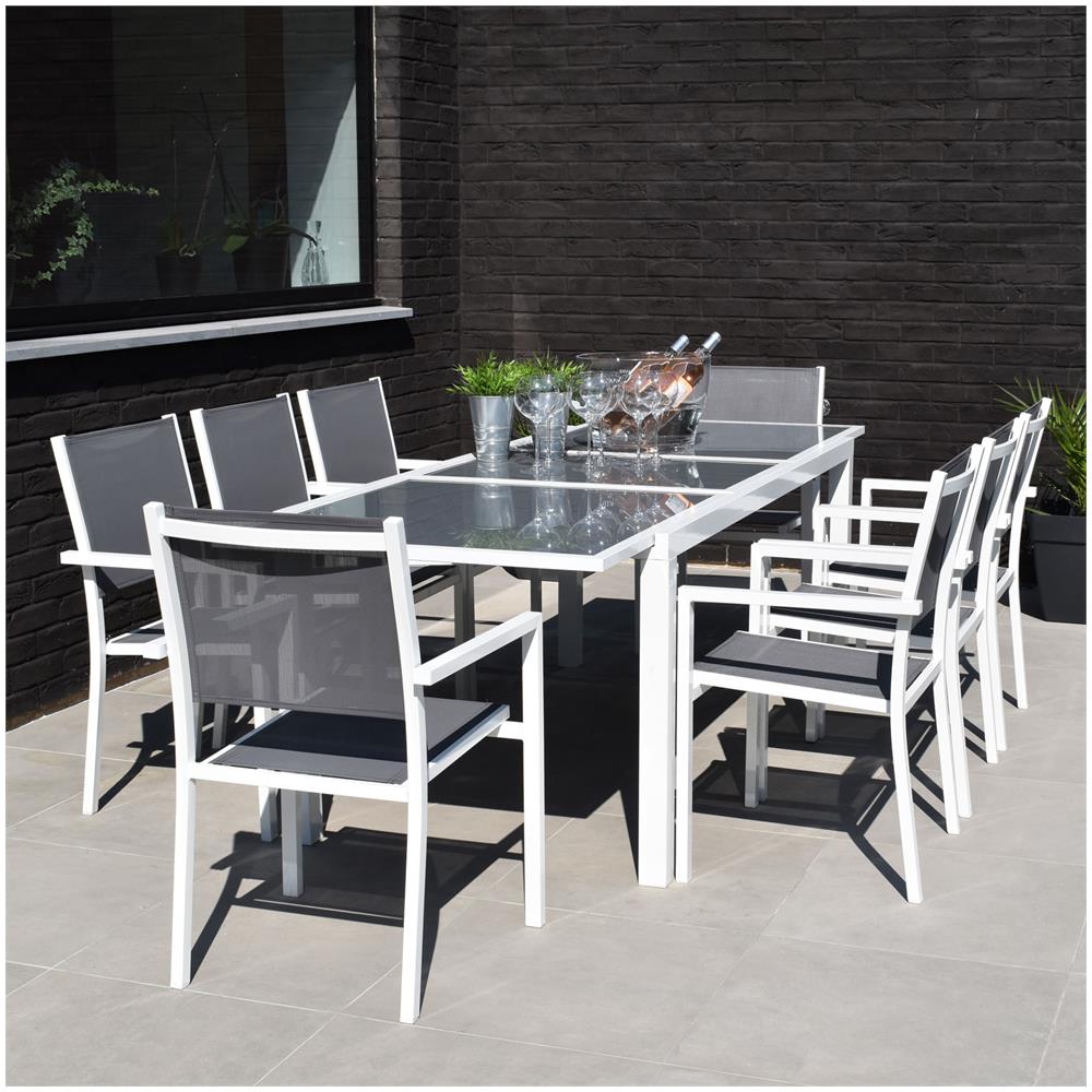 Set Di Mobili Da Giardino Allungabili In Textilene Grigio Firenze 8 Posti - Alluminio Bianco - Foto 2