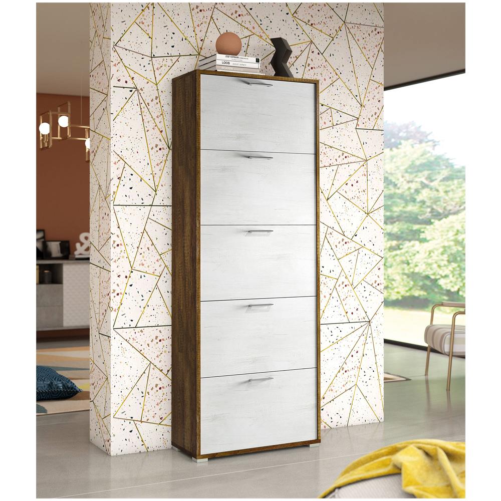 Dmora Scarpiera Peonia Made In Italy - 3 Ante A Ribalta, Doppia Profondità, 67x28x112 Cm, Larice