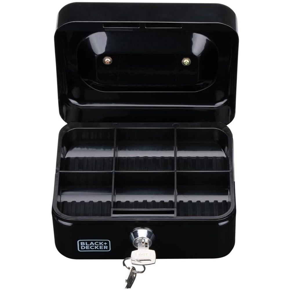BLACK+DECKER Cassetta Portavalori Nera Cassaforte con 2 Chiavi e 6 Scomparti - Foto 2