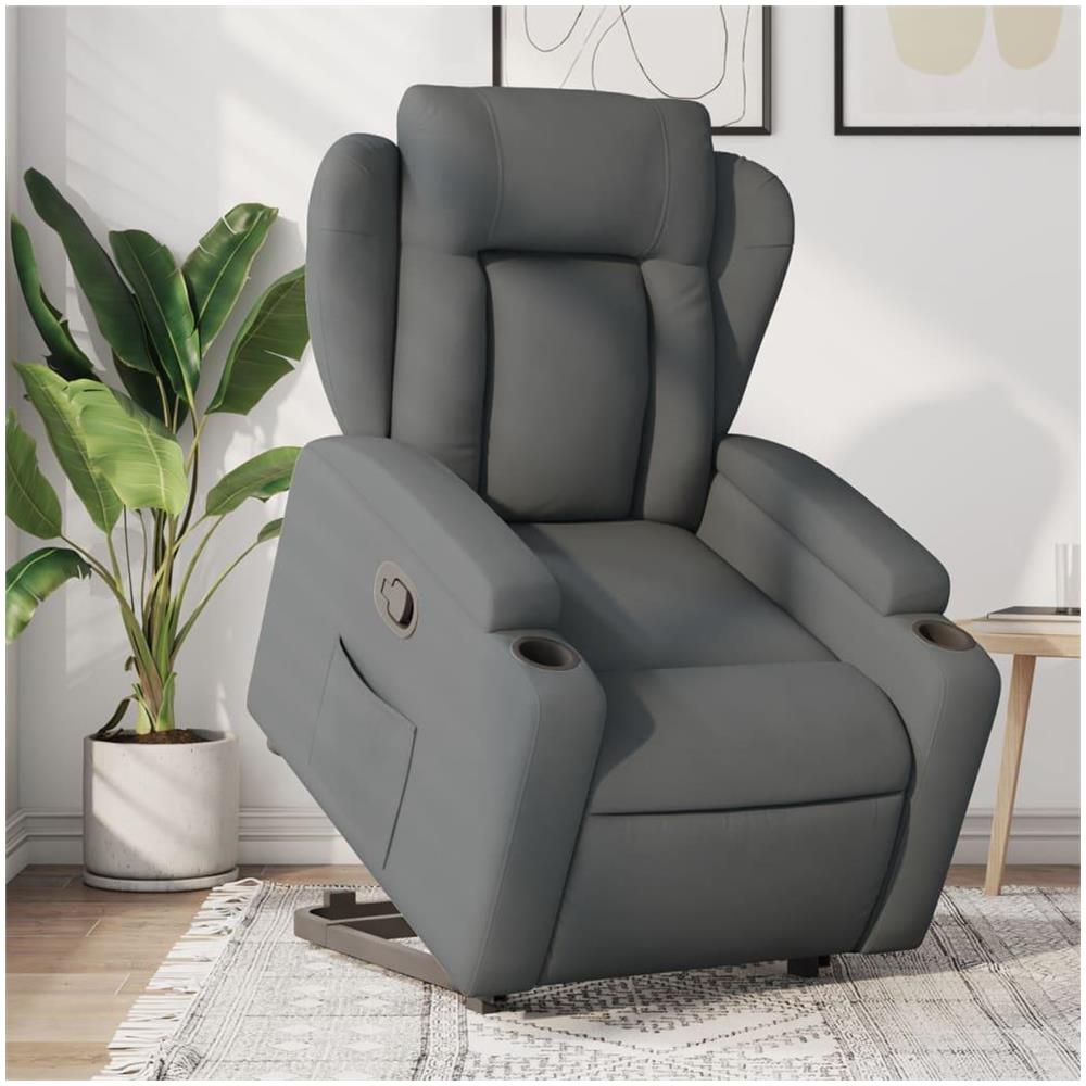 Poltrona Alzapersona Reclinabile Grigio Scuro in Tessuto - Foto 2