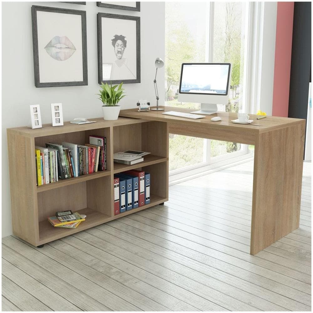Scrivania Angolare con 4 Ripiani Rovere - Foto 1