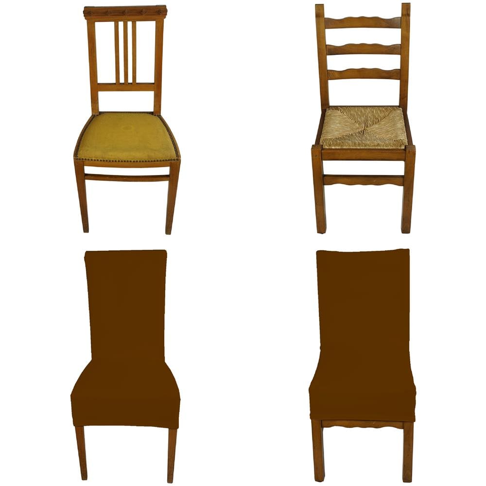 Set 2 vestisedia universale con schienale quadrato Subito Fatto per sedie da ufficio, cucina, sala da pranzo, camera, hotel o ristorante in tessuto super elasticizzato made in Italy Marrone - Foto 1