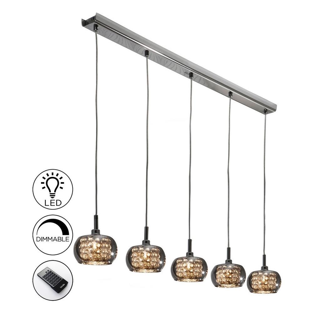 Sospensione A Soffitto In Cristallo Dimmerabile A 5 Luci Con Telecomando Cromo, Specchio, G9 - Foto 1