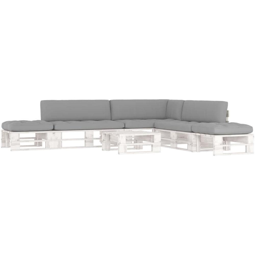 Set Divani in Pallet con Cuscini 6 pz in Pino Impregnato Bianco - Foto 1