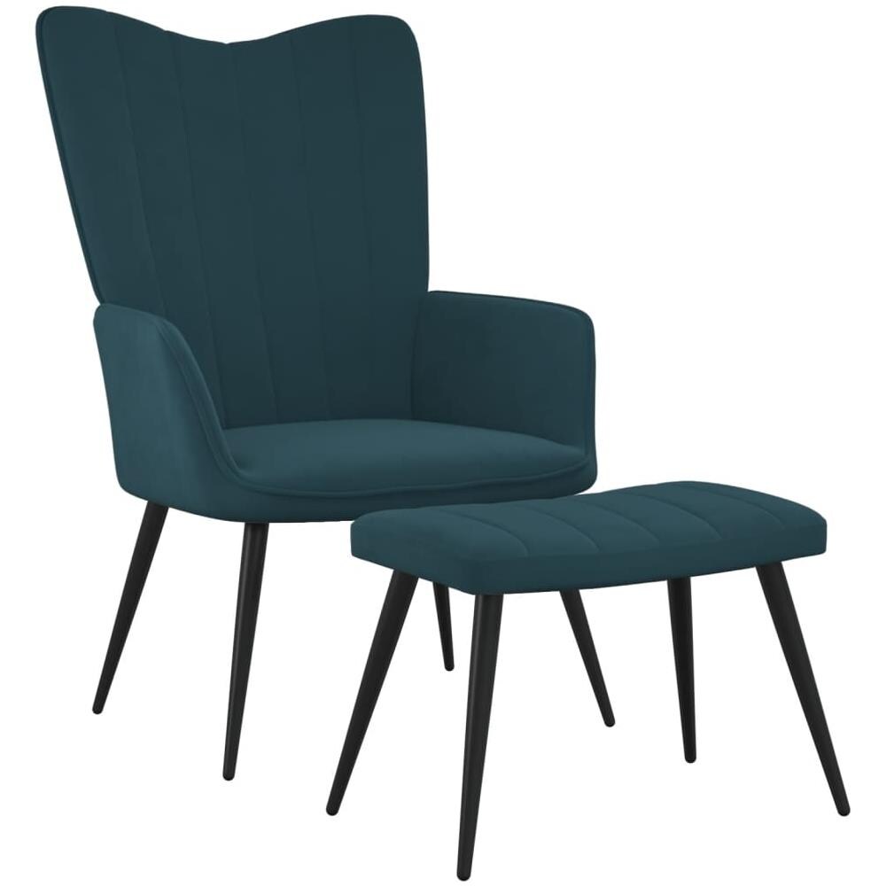 Poltrona Relax Con Poggiapiedi Blu In Velluto - Foto 1