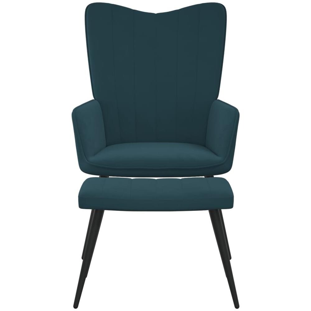 Poltrona Relax Con Poggiapiedi Blu In Velluto - Foto 3