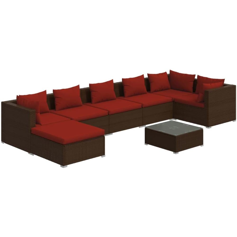 Set Divani Da Giardino 8 Pz Con Cuscini In Polyrattan Marrone - Foto 1