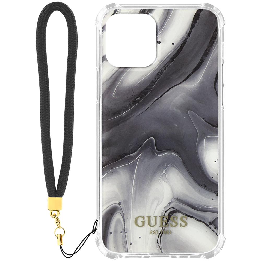Cover Iphone 12 E 12 Pro Con Cordino Stampa Effetto Marmo Guess Grigio - Foto 1