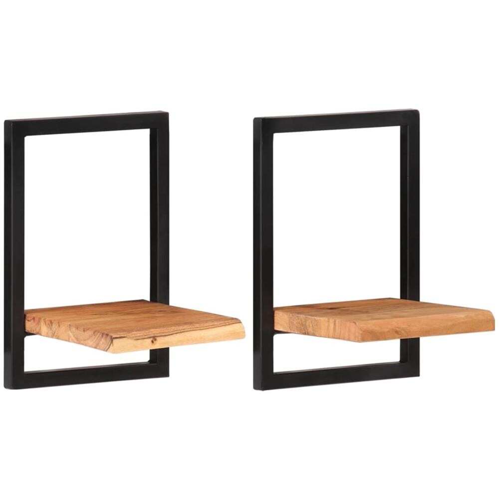 Mensole Parete 2 Pz 25x25x35 Cm Legno Massello Acacia E Acciaio - Foto 2