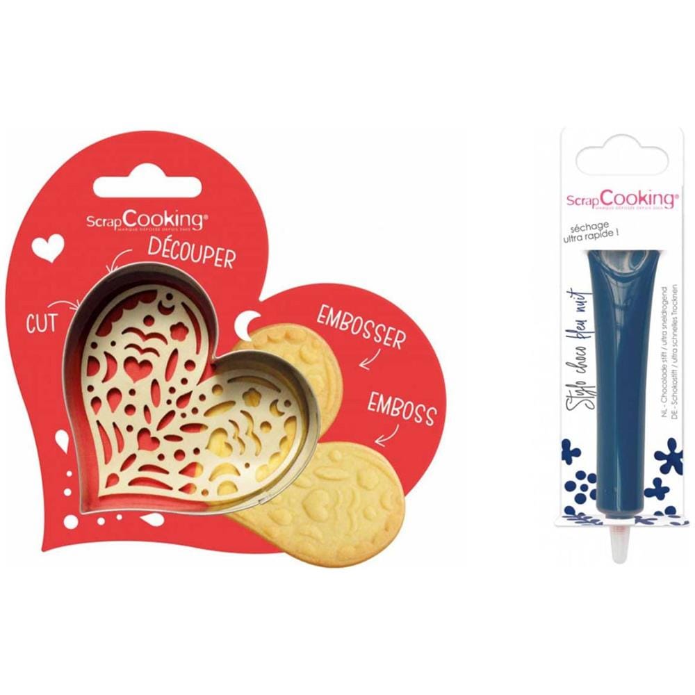 Kit Biscotti Con Cuore In Rilievo + Penna Al Cioccolato Blu Notte - Foto 1