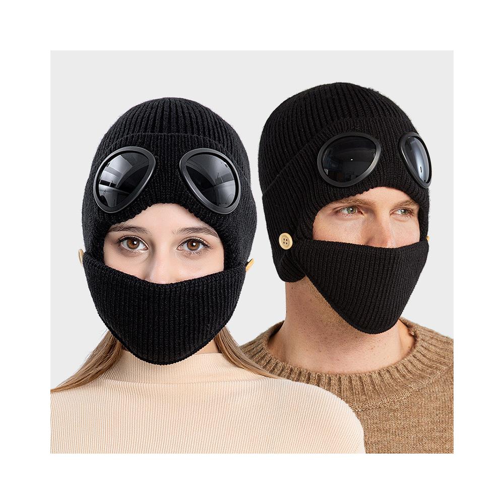 Berretto Lavorato A Maglia Con Maschera Per Occhiali Nero - Foto 2