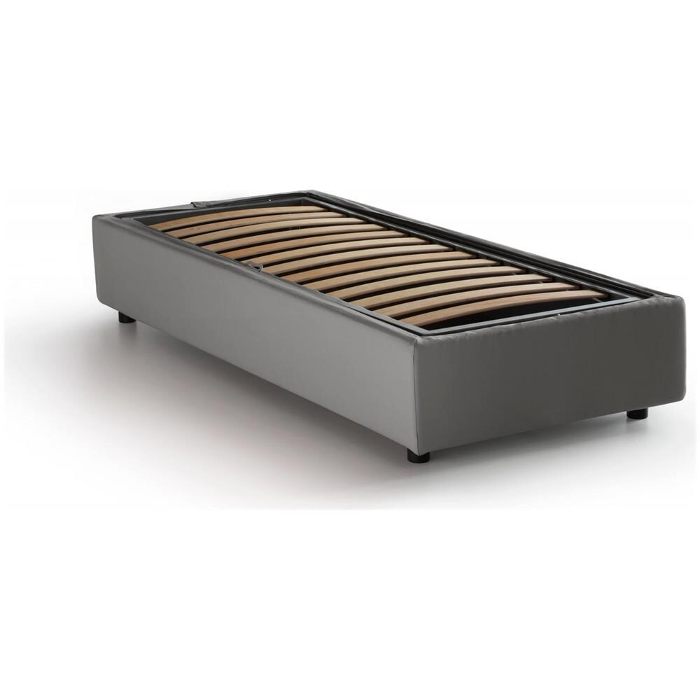 Letto Singolo Laura, Letto Contenitore Con Rivestimento In Tessuto, 100% Made In Italy, Apertura Frontale, Adatto Per Materasso Cm 90x200, Grigio - Foto 3