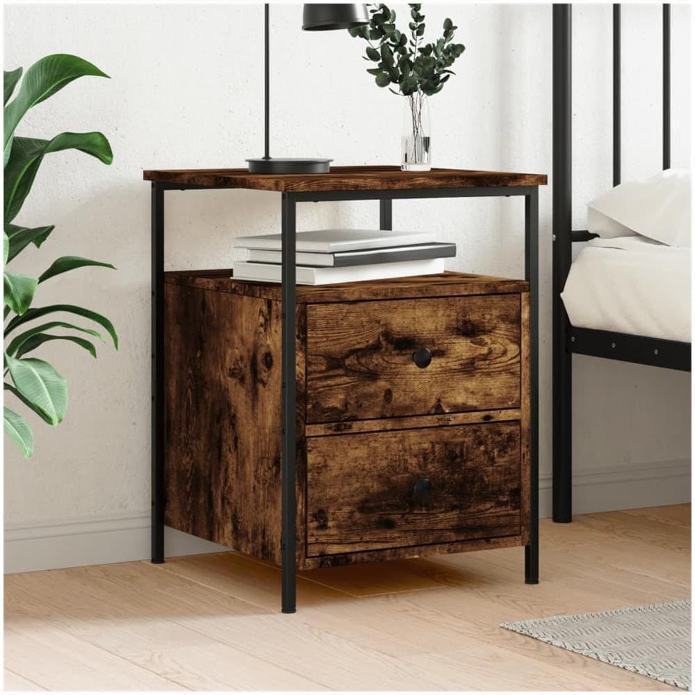 Comodino Rovere Fumo 44x45x60 Cm In Legno Multistrato - Foto 1