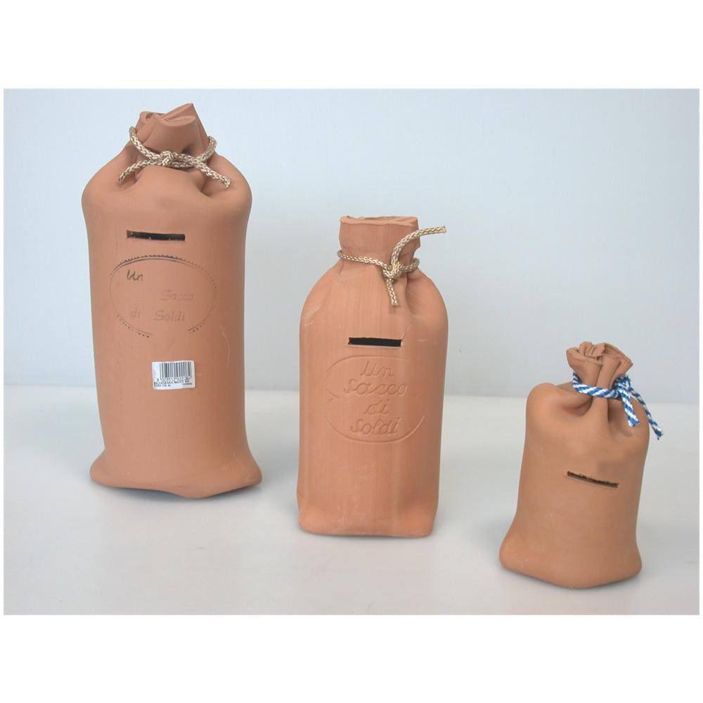 Salvadanaio Ceramica Sacco Grezzo Cm 25 Arredo - Foto 1