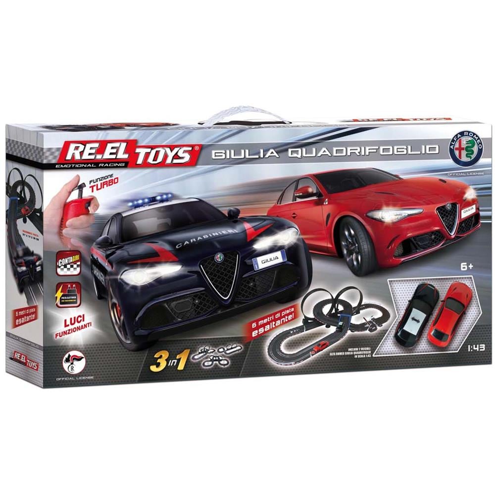 Reel Toys: Alfa Giulia Quadrifoglio + Alfa Giulia Quadrifoglio Carabinieri Pista Elettrica Slot Car 600 Cm - Foto 1
