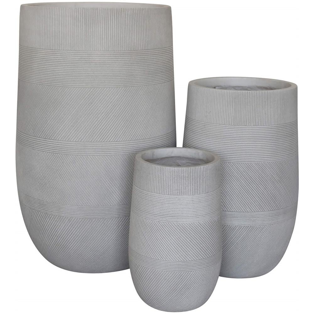 Vasi Per Piante Rotondi Da Interno Ed Esterno Set Da 3 Dimensioni Moderni Vaso Di Design In Resina Colore Taupe, G. 47x47x75 / m. 34x34x54 / p. 24x24x39 - Foto 2