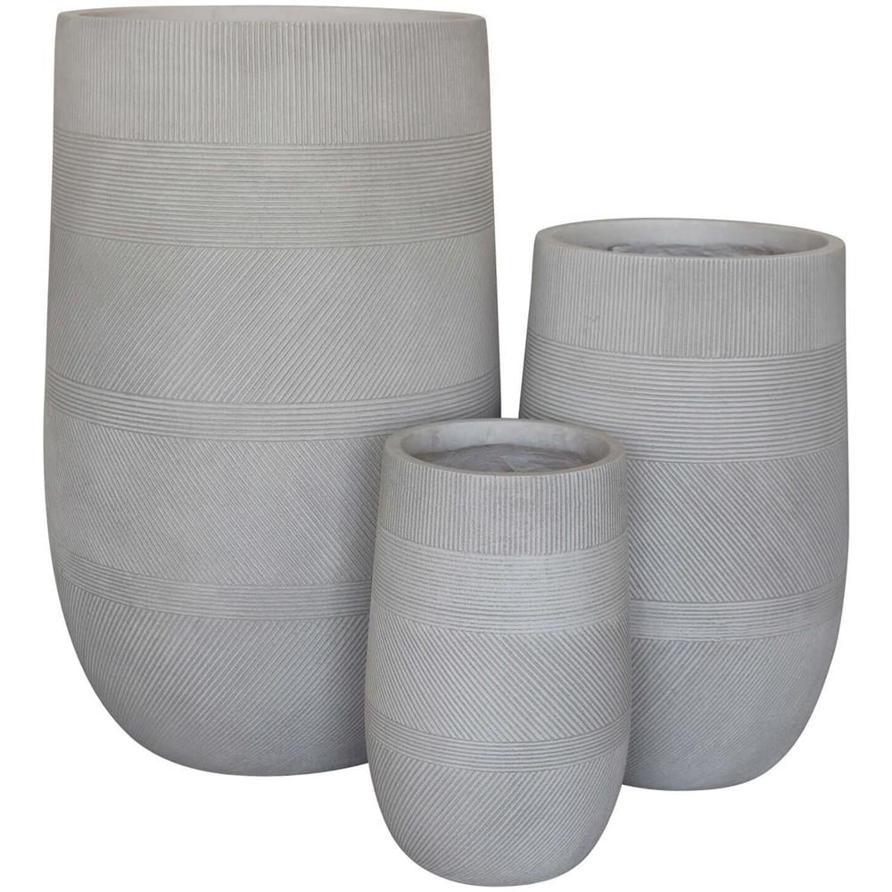 Vasi Per Piante Rotondi Da Interno Ed Esterno Set Da 3 Dimensioni Moderni Vaso Di Design In Resina Colore Taupe, G. 47x47x75 / m. 34x34x54 / p. 24x24x39 - Foto 1