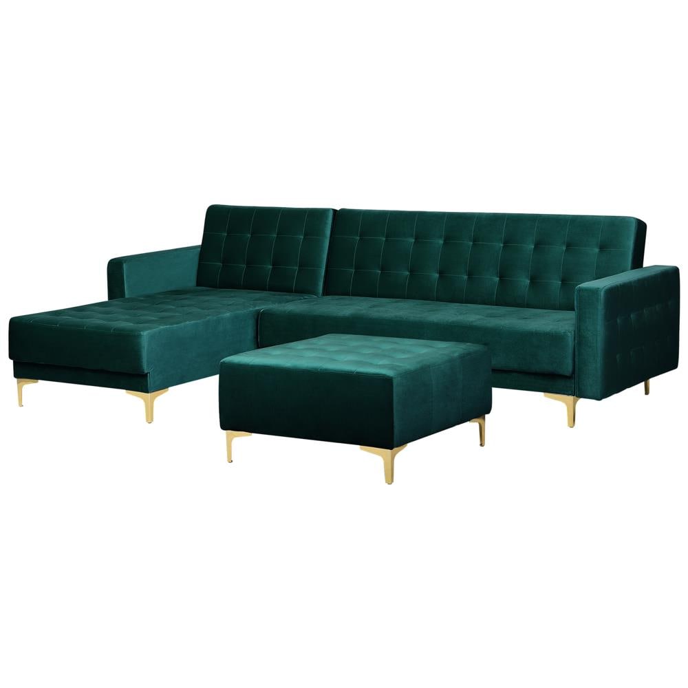 Divano Angolare Con Ottomana Aberdeen Foglia Di Tè Velluto Destra - Foto 2