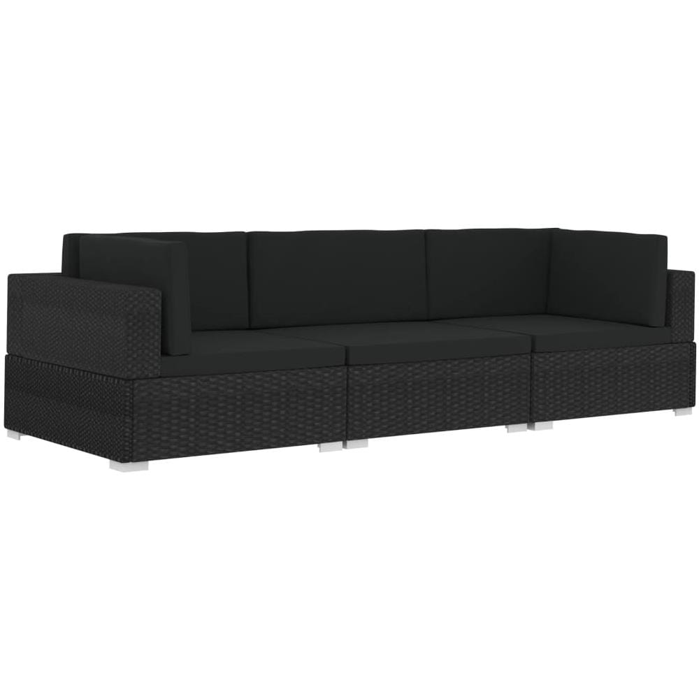 Set Divani Da Giardino 3 Pz Con Cuscini In Polyrattan Nero - Foto 2