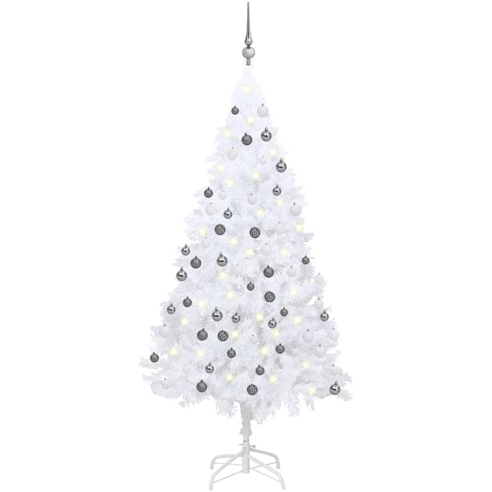 Set Albero Natale Artificiale con LED Palline Bianco 180 cm PVC - Foto 1