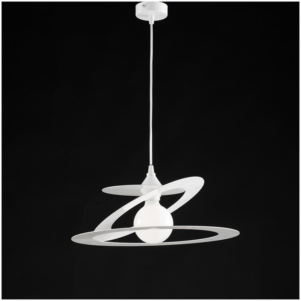 Lampadario A Sospensione In Taglio Laser Ferro Bianco Una Luce Diametro 40x H18 Cm - Foto 1