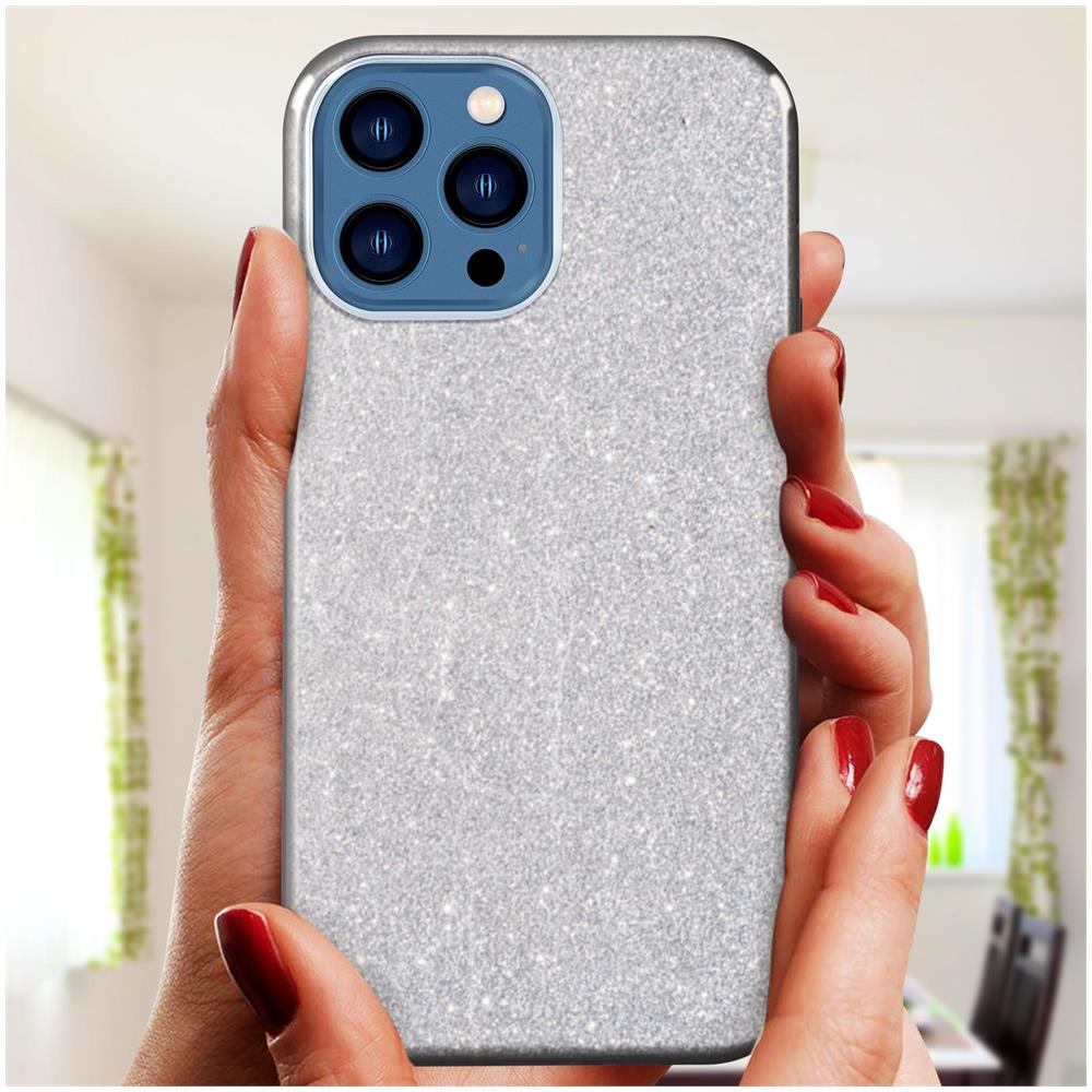 Cover Iphone 13 Pro Max Silicone Semi-rigido Con Paillette Amovibili Argento - Foto 5