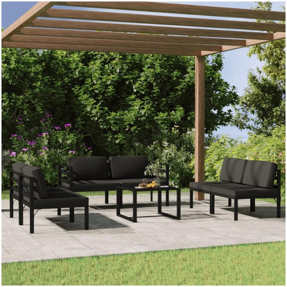 Set Divani Da Giardino 7 Pz Con Cuscini In Alluminio Antracite - Foto 1