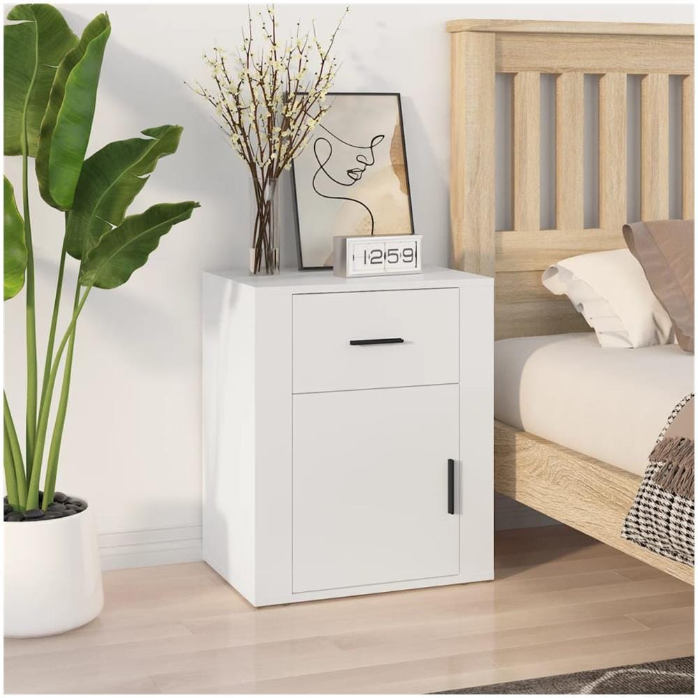Comodino Bianco 50x36x60 Cm In Legno Ingegnerizzato - Foto 1