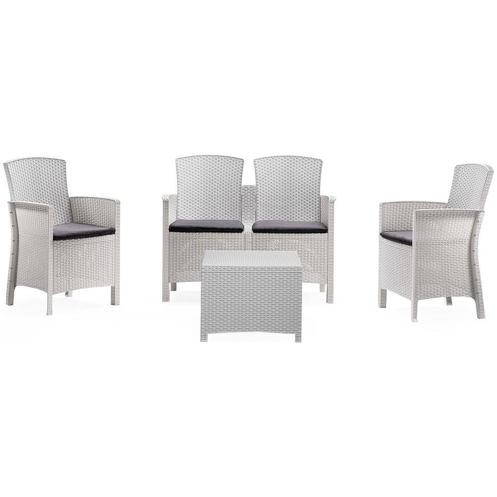 Set Salotto Da Esterno Urano, Set Da Giardino Con Cuscini, Salottino Indoor E Outdoor Effetto Rattan, 100% Made In Italy, Bianco - Foto 2