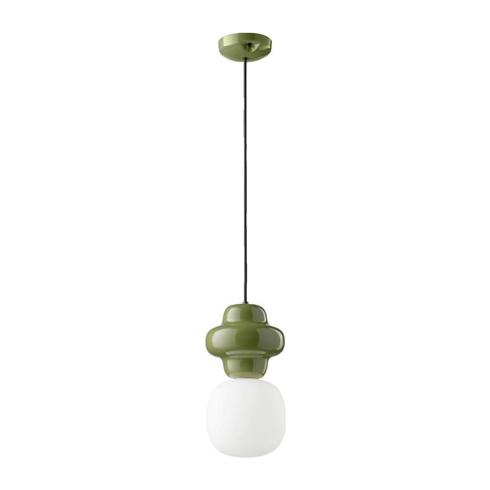 Sospensione Vintage Decò Copacabana Ceramica Verde 1 Luce E27 - Foto 1