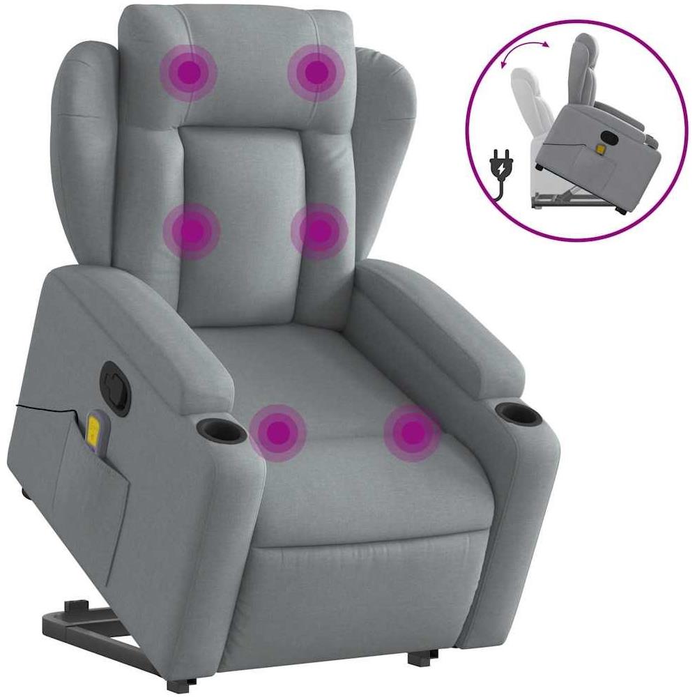 Poltrona Alzapersona Massaggi Reclinabile Grigio Chiaro Tessuto - Foto 1