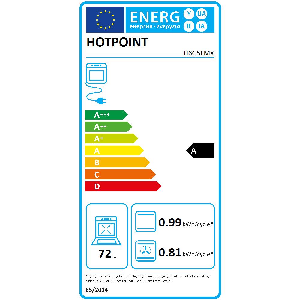 Ariston H6G5LMX cucina a libera installazione, 60x60cm, piano gas, forno elettrico ventilato, grill elettrico, 73 Lt, classe A, Inox - Foto 3