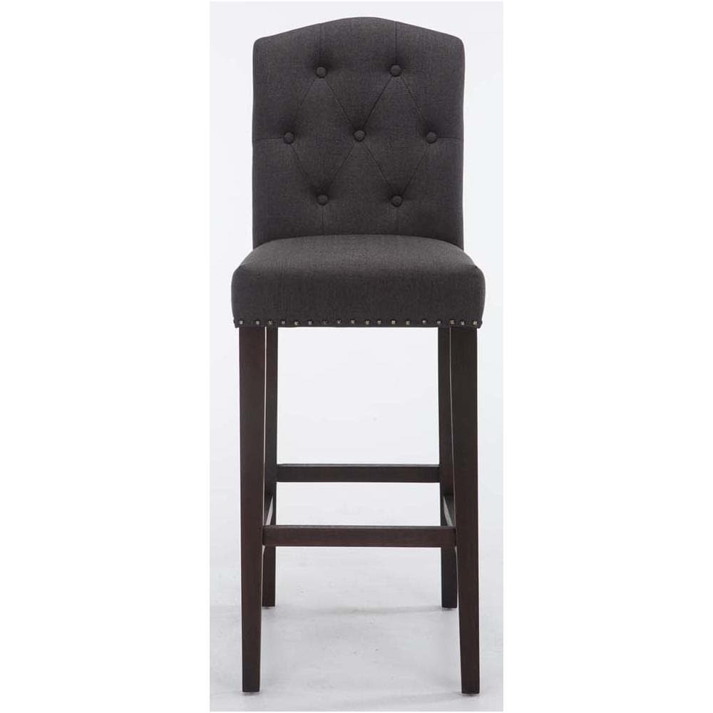 Set 2 Sgabelli Bar Cucina Louise Chesterfield in Tessuto e Legno - Coppia Sedie Sgabello Bancone con Schienale H 77cm Grigio Scuro Antico Scuro - Foto 2