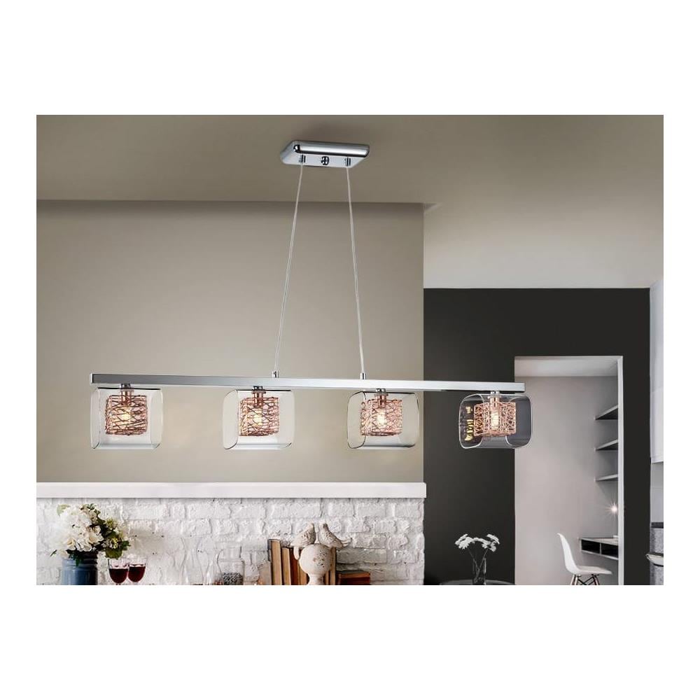 Sospensione A Soffitto Con Barra Di Cristallo A 4 Luci Cromo, Rame, G9 - Foto 1