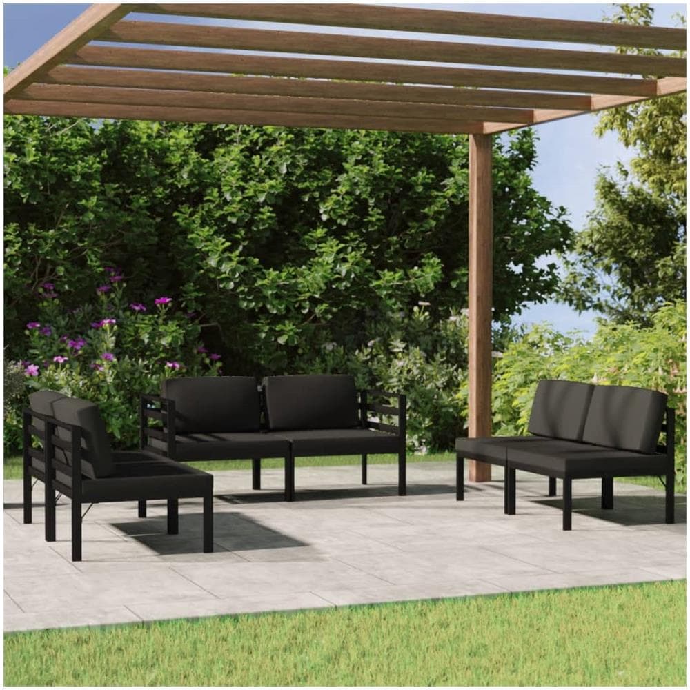 Set Divani Da Giardino 6 Pz Con Cuscini In Alluminio Antracite - Foto 1