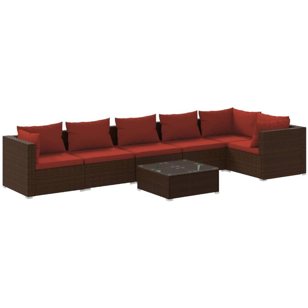 Set Divani Da Giardino 7 Pz Con Cuscini In Polyrattan Marrone - Foto 1