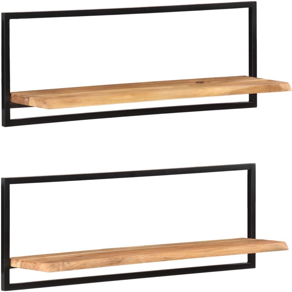 Mensole Parete 2pz 100x24x35 Cm Legno Massello Acacia E Acciaio - Foto 1