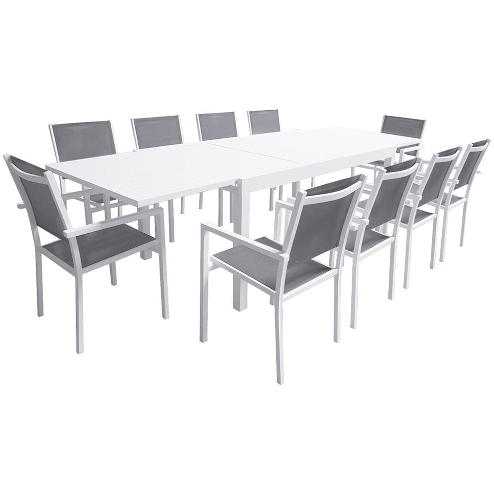 Veneziaset Di Mobili Da Giardino Estensibili In Textilene Grigio 180/300 - Alluminio Bianco - Foto 1