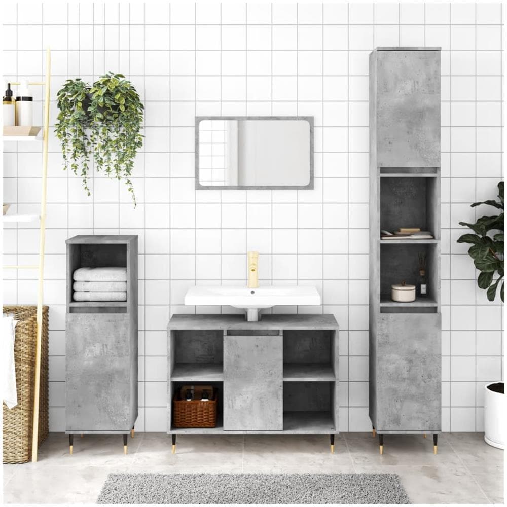 Armadietto Bagno Grigio Cemento 30x30x100 Cm Legno Multistrato - Foto 1