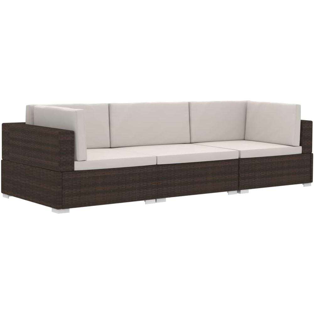 Set Divani Da Giardino 3 Pz Con Cuscini In Polyrattan Marrone - Foto 2